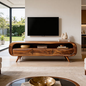 Organic Modern Solid Wood Media Console with Rounded Edges