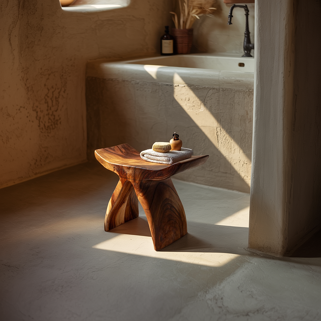 Solid Wood Spa Stool with Sculptural Saddle Seat