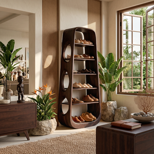 Shoe Cabinet Solid Wood Tall Open Shoe Storage Rack for Entryway Bedroom and Closet