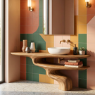 Handcrafted Solid Wood Bathroom Vanity with Sculptural Double Shelf Base
