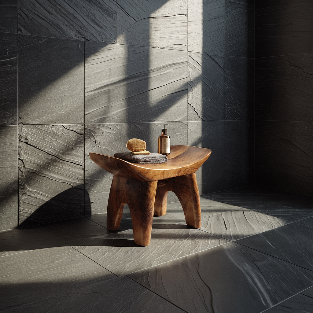 Handcrafted Solid Wood Bath Stool in Organic Form