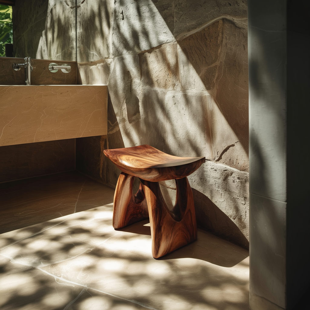 Sculptural Solid Wood Stool with Organic Modern Form