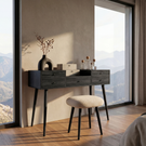 Mid Century Modern Wood Vanity Table with Drawers for Minimalist Bedrooms
