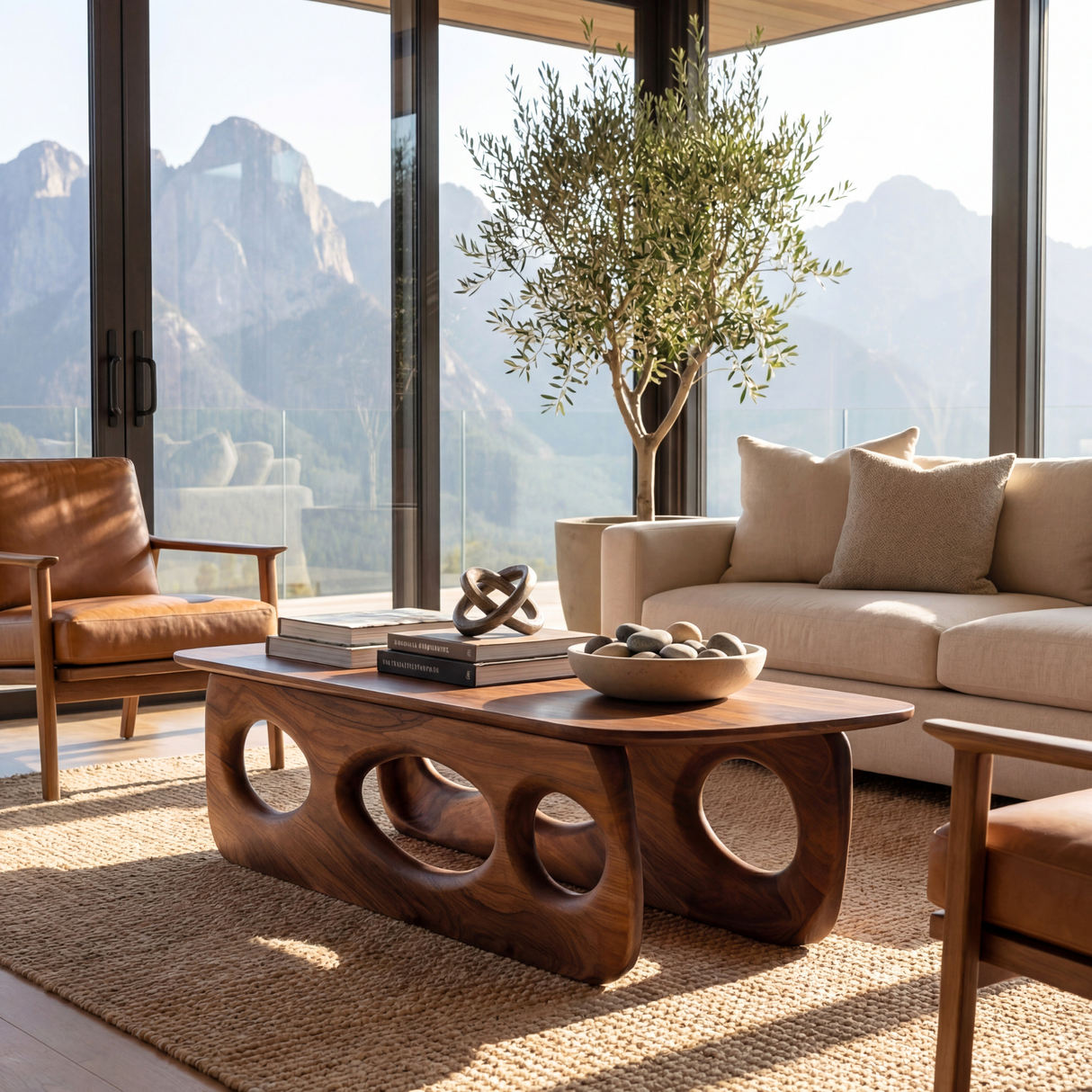 Sculptural Wood Coffee Table with Organic Cutout Base