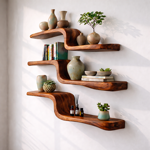 Handcrafted Solid Wood Wave Wall Shelf for Modern Interiors