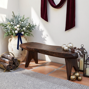 Live Edge Solid Wood Outdoor Bench with Sculptural Tapered Legs