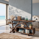 Console Table Solid Wood with Sculptural Branch Base and Open Storage Shelf