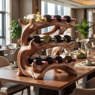 Organic Flow Solid Wood Wine Rack Sculptural Multi Tier Bottle Holder for Tabletop Display