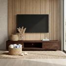 Solid Wood Low Profile TV Cabinet with Open Center Shelf
