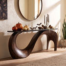 Sculptural Solid Wood Console Table with Flowing Arch Base