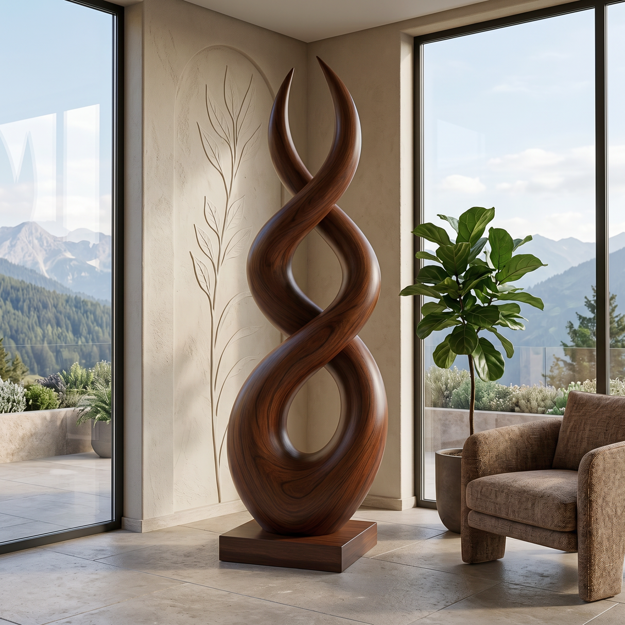 Handcrafted Solid Wood Infinity Twist Sculpture for Entryway and Living Room Decor