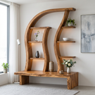 Organic Solid Wood Display Shelf with Curved Frame and Console Base