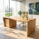 Organic Solid Wood Desk with Curved Edge and Drawer Storage