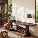 Sculptural Solid Wood Shoe Bench with Curved Supports and Open Storage Shelf
