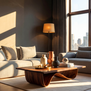 Sculptural Solid Wood Coffee Table with Curved Base