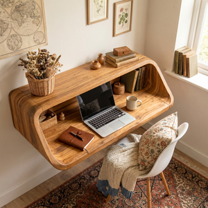 Floating Solid Wood Writing Desk with Soft Curved Form