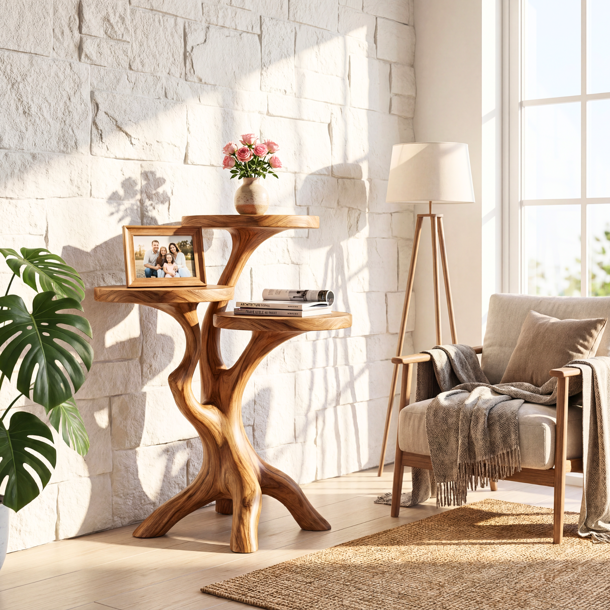 Organic Spa Side Table Handmade Tree Root Display Stand