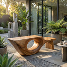 Organic Sculptural Solid Wood Bench for Modern Living Spaces