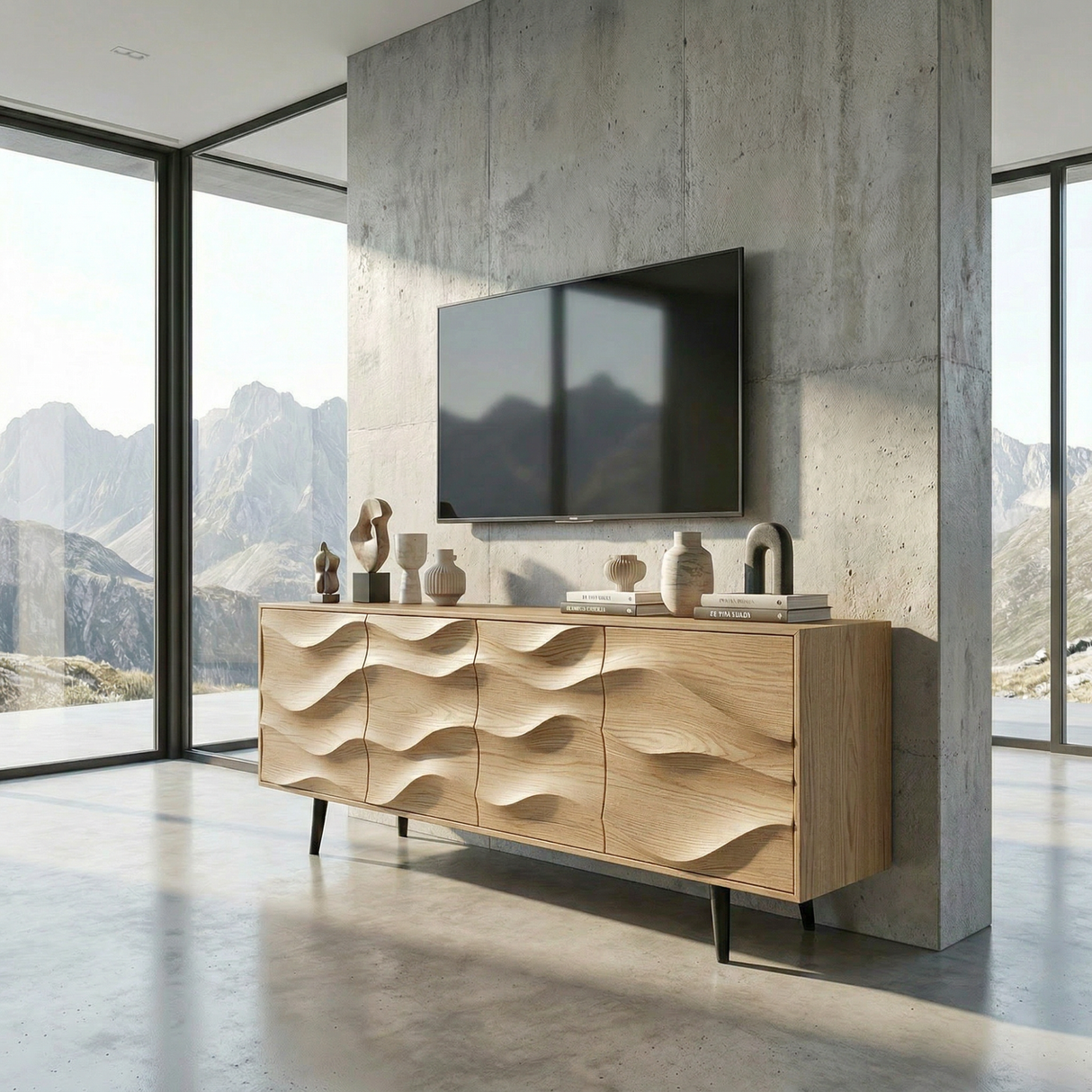 Sculptural Solid Wood TV Cabinet for Modern Interiors