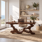 Live Edge Solid Wood Executive Desk with Sculptural Root Frame
