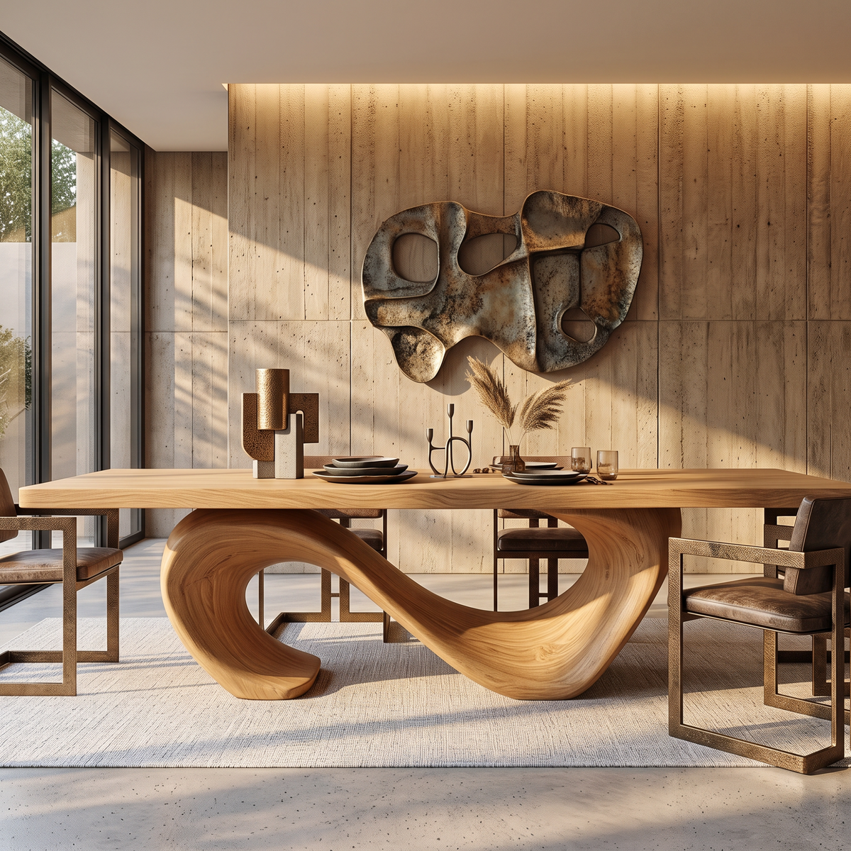 Dining Table Sculptural Infinity Base with Solid Wood Top