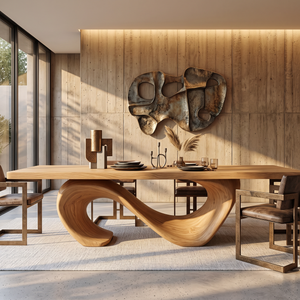 Dining Table Sculptural Infinity Base with Solid Wood Top