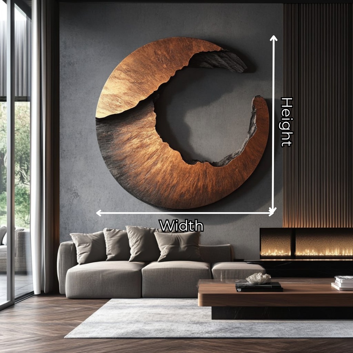 Wall Sculpture Solid Wood Open Crescent Ring for Bedroom and Living Room Decor