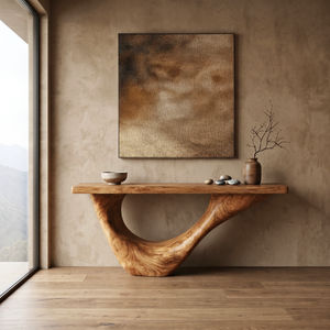 Console Table Solid Wood with Sweeping Open Crescent Base