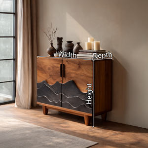 Solid Wood Sideboard with Carved Wave Design Modern Rustic Storage Cabinet Statement Buffet for Living Room