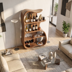 Wine Cabinet Solid Wood Organic Open Shelf Design for Dining Room