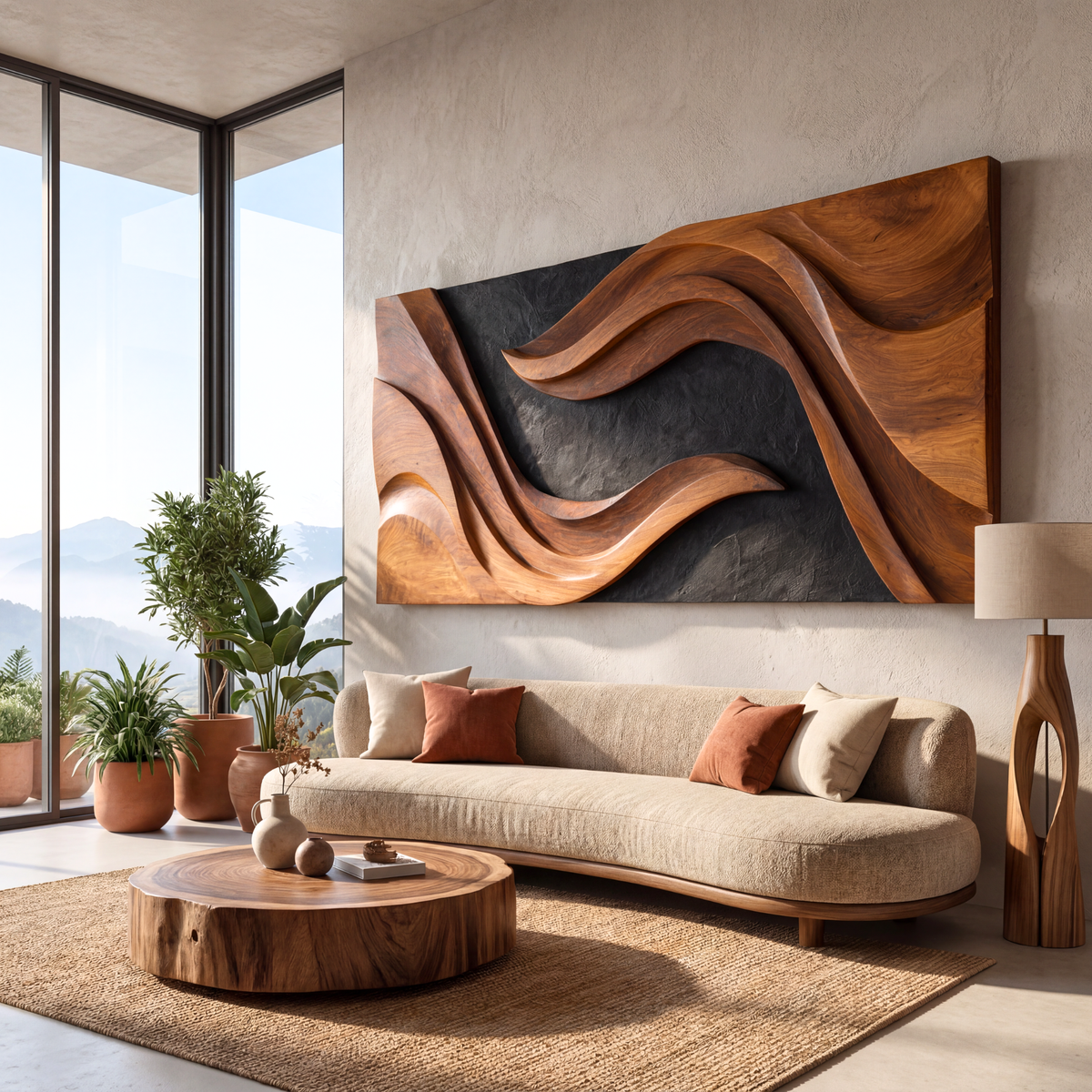 Sculpted Horizon Wooden Wall Art Panel Modern Organic Abstract Sculpture