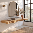 Solid Wood Floating Bathroom Vanity Shelf with Thick Live Edge Slab