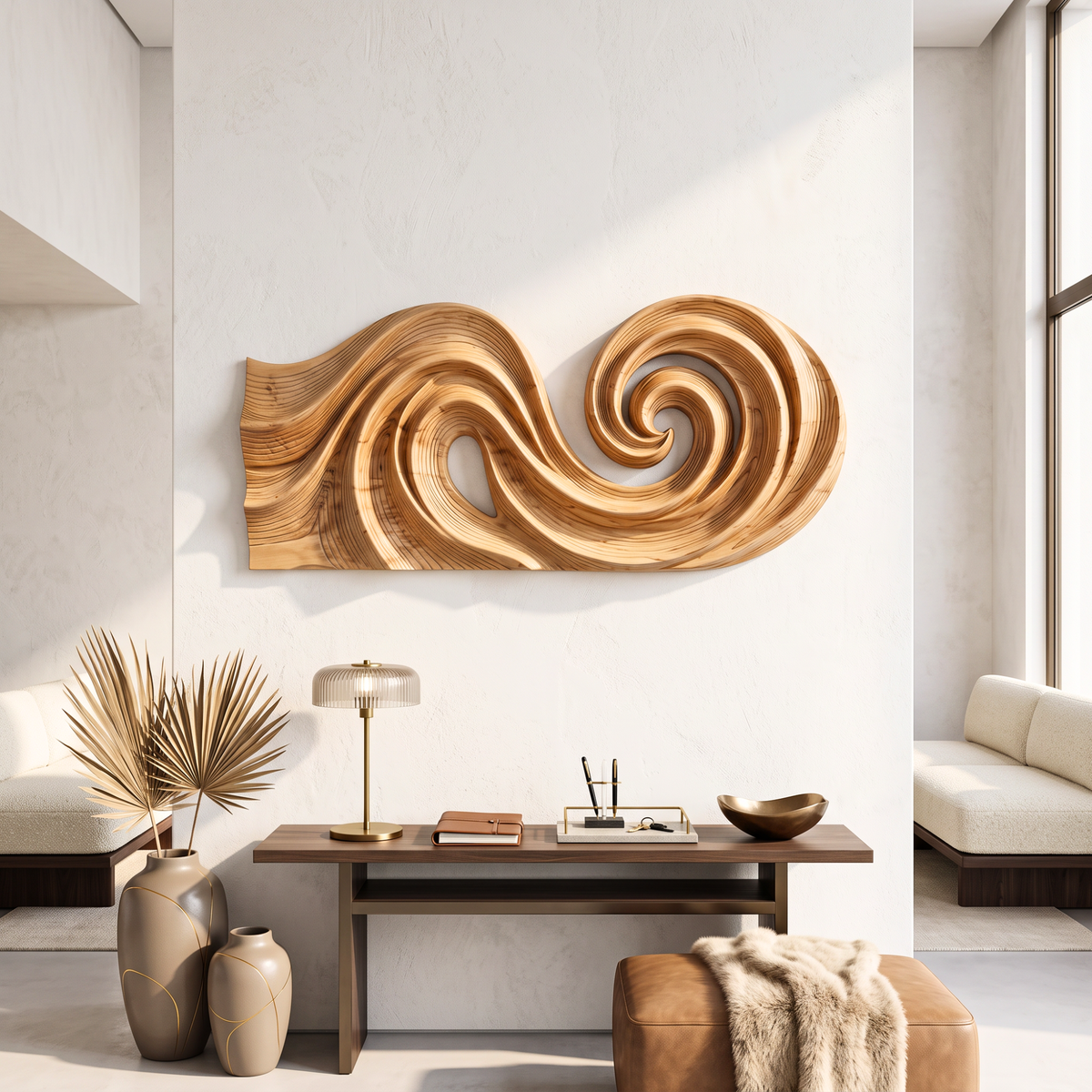 Double Spiral Flow Wood Wall Sculpture