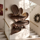 Organic Botanical Solid Wood Wall Shelf with Sculptural Leaf Display Shelves