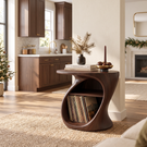 Organic Solid Wood Side Table with Open Shelf and Vinyl Record Storage