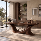 Handcrafted Solid Wood Executive Desk with Sculptural Wave Base