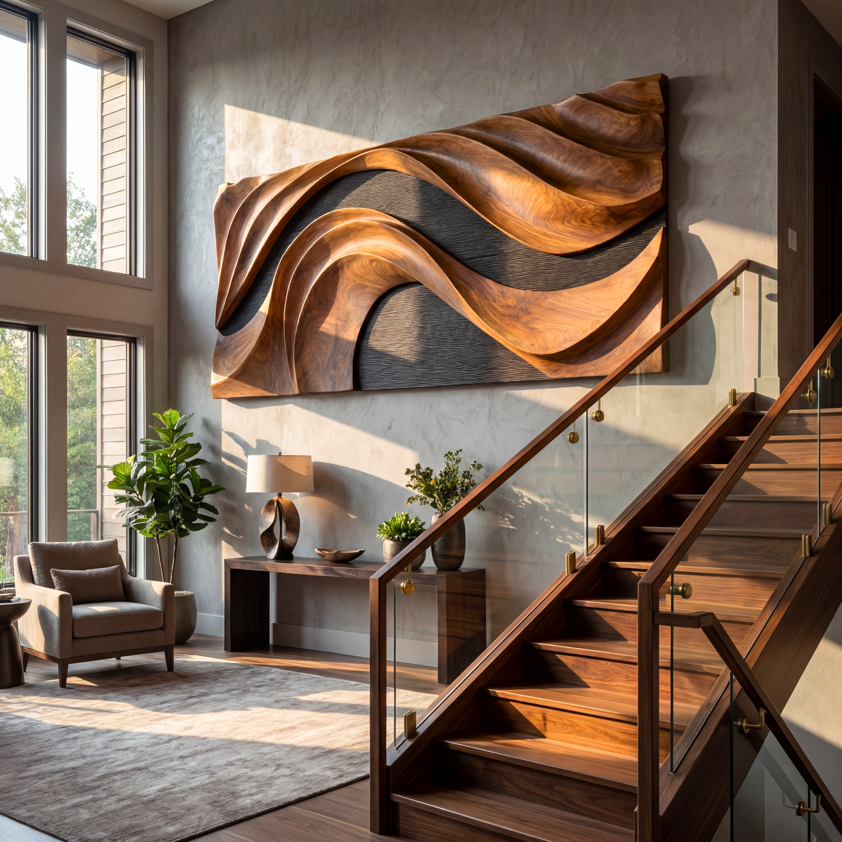 Handmade Abstract Wooden Wave Wall Art Panel Modern Organic Sculpture Decor