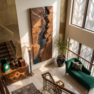 Vertical Sculpted Wood Wall Art with Layered Relief and Contrasting Textures