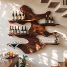 Sculptural Solid Wood Wall Wine Rack with Five Offset Display Shelves
