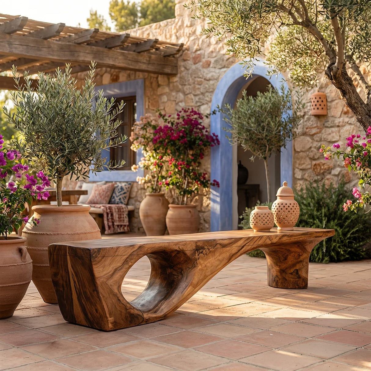 Organic Solid Wood Statement Bench for Modern Entryway & Living Room