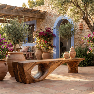 Organic Solid Wood Statement Bench for Modern Entryway & Living Room