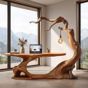 Office Desk Solid Wood with Organic Curved Design for Home Office