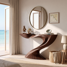 Console Table Solid Wood with Sculptural Swooping Pedestal for Entryway Decor