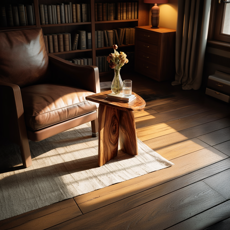 Asymmetrical Solid Wood Side Table with Sculpted Legs