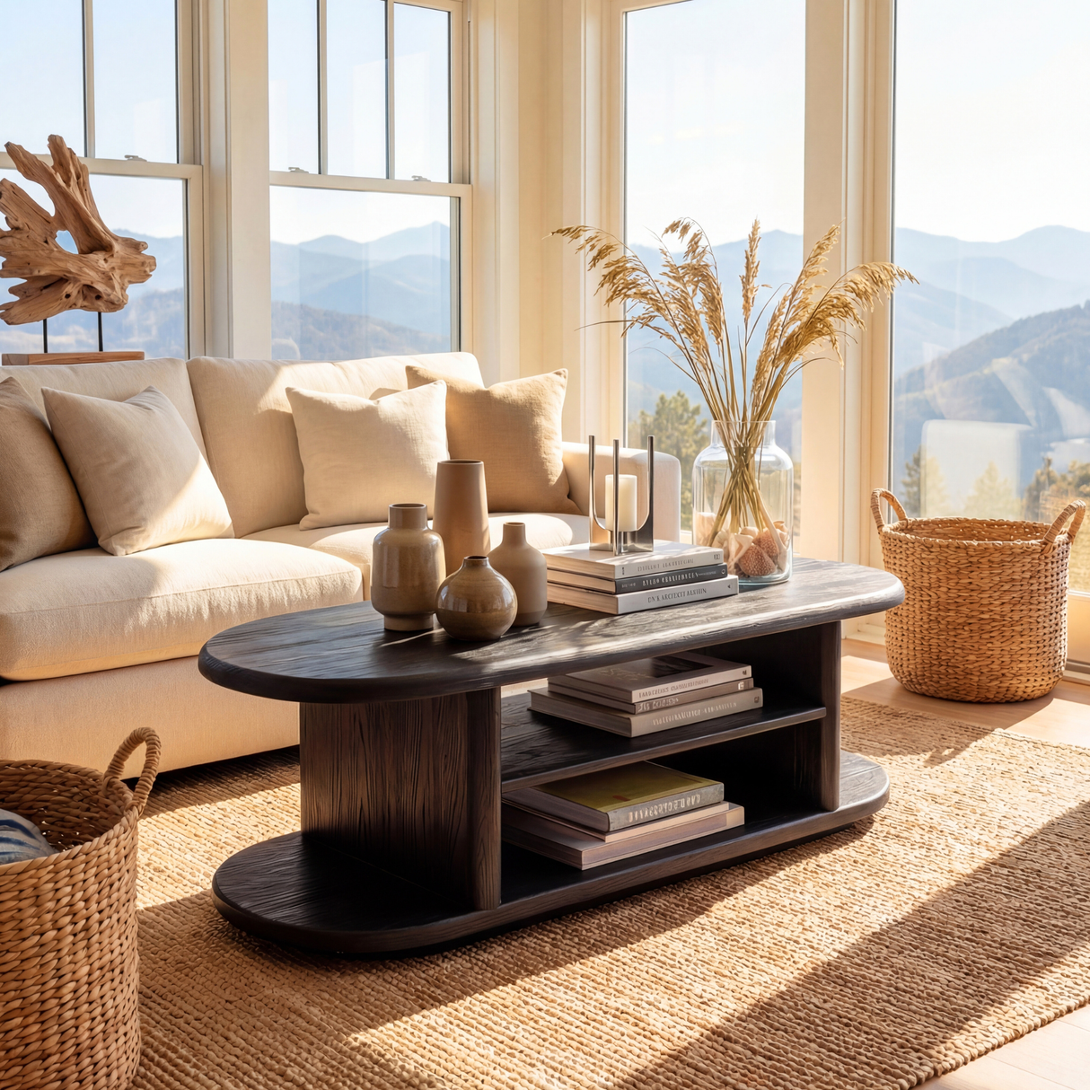 Modern Wood Coffee Table with Open Shelf Storage