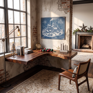 Live Edge Solid Wood Floating Desk with L Shaped Corner Design