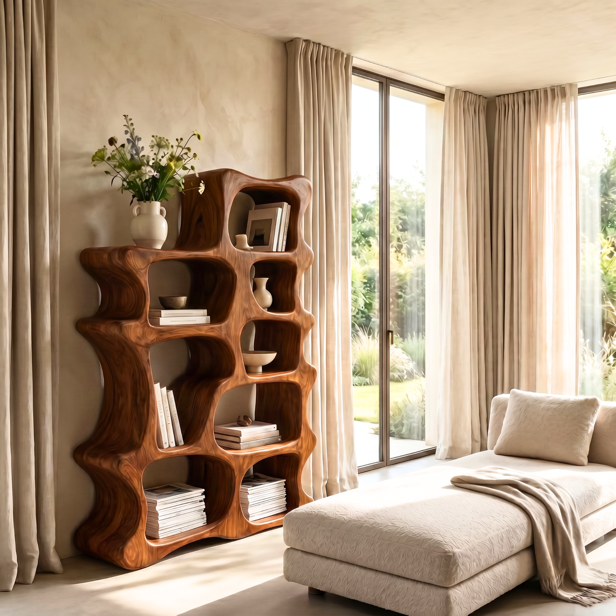 Handmade Freeform Wooden Bookshelf Artistic Display Cabinet