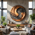 Organic Solid Wood Wall Sculpture with Crescent Cutout and Flowing Grain Relief