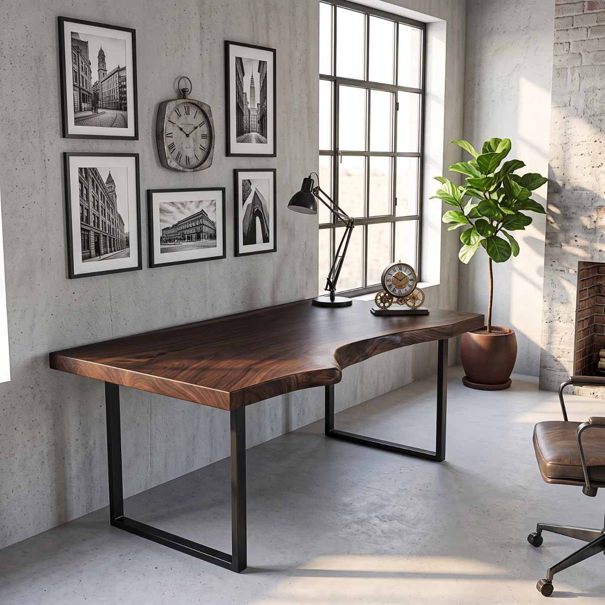 Live Edge Solid Wood Desk with Black Metal U Legs