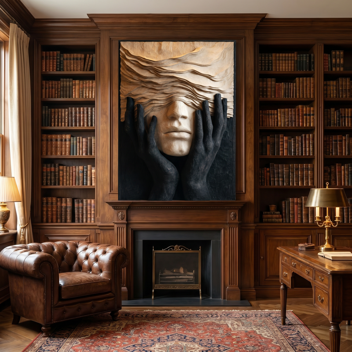 Organic Wood Wall Sculpture with Hidden Face